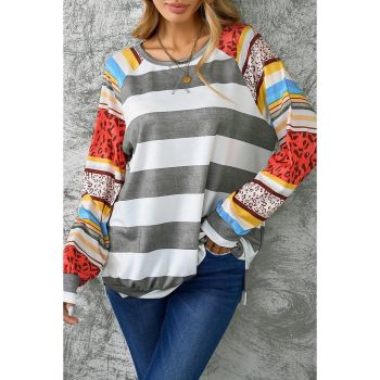 Azura Exchange Leopard Striped Raglan Sleeve Sweatshirt - M