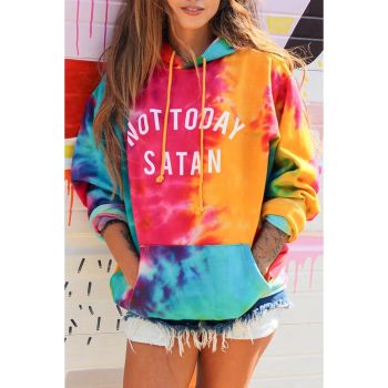 Azura Exchange Not Today Satan Tie Dye Hoodie - 95% Polyester 5% Elastane - L