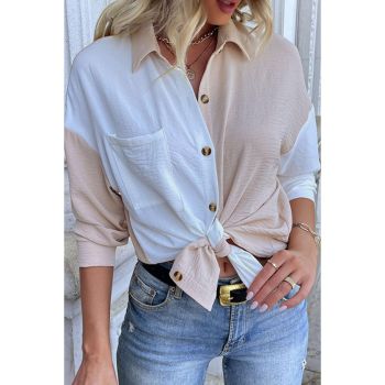 Azura Exchange Long Sleeve Color Block Crinkle Shirt - L