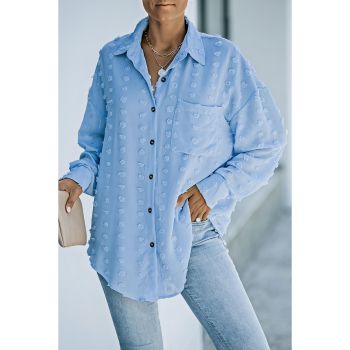 Azura Exchange Swiss Dot Buttoned Pocket Long Sleeve Shirt in 100% Polyester - L