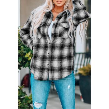 Azura Exchange Plaid Buttons Pocketed Shacket - XL