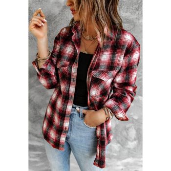 Azura Exchange Plaid Shacket with Buttons Pockets - L