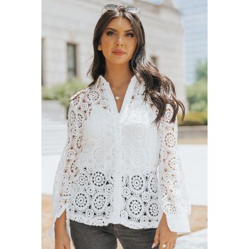 Azura Exchange Lace Hollow-out Shirt with Turn-down Collar - 2XL