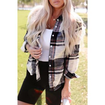 Azura Exchange Plaid Print Shirt with Distressed Raw Edge - M