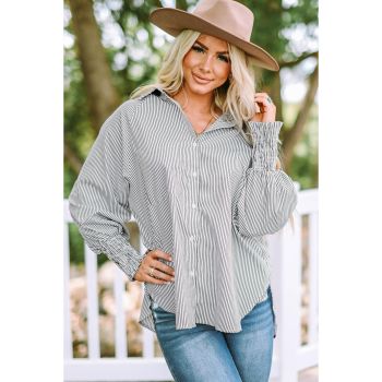 Azura Exchange Striped Boyfriend Shirt with Smocked Cuffs and Pocket - 2XL