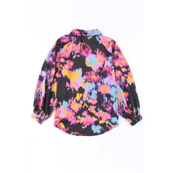 Azura Exchange Graffiti Print V-Neck Puff Sleeve Blouse - S