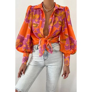 Azura Exchange Floral Print Lantern Sleeve Shirt - S