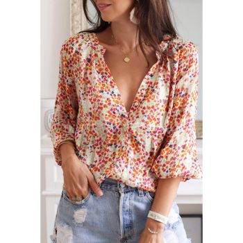 Azura Exchange Boho Floral Print Button Front Shirt - XL