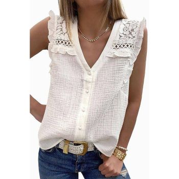 Azura Exchange Textured Sleeveless Shirt with Floral Lace Crochet - L