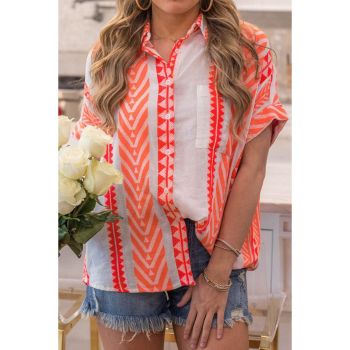 Azura Exchange Buttoned Geometric Striped Shirt - L