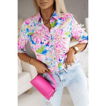 Azura Exchange Buttoned Sheath Long Sleeve Shirt with Abstract Floral Print - S