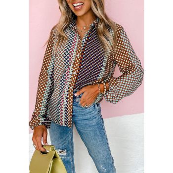 Azura Exchange Long Sleeve Dot Print Button Down Shirt - M