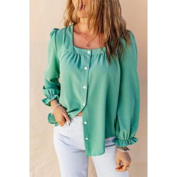 Azura Exchange Flounce Sleeve Square Neck Button-Up Shirt - M