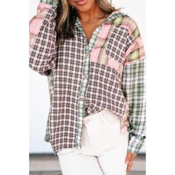 Azura Exchange Plaid Patchwork High Low Oversized Shirt - L