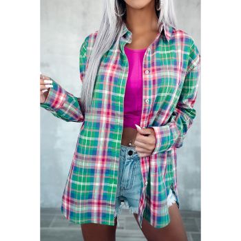 Azura Exchange Plaid Button Down Split Shirt - L