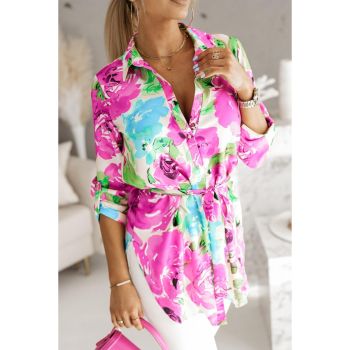 Azura Exchange Floral Print Lace-up Tunic Shirt - L