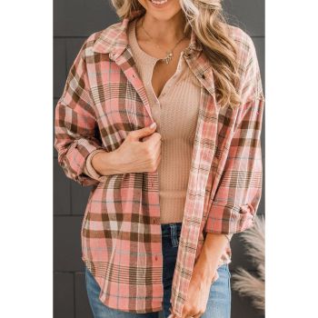 Azura Exchange Plaid Pattern Shirt with Rounded Hem - L