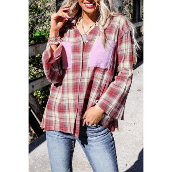 Azura Exchange Contrast Patchwork Raw Edge Distressed Plaid Shirt - M