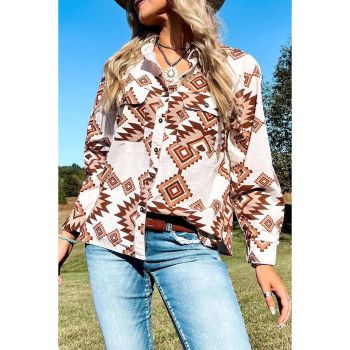 Azura Exchange Button Flap Pocket Shirt with Western Aztec Pattern - S