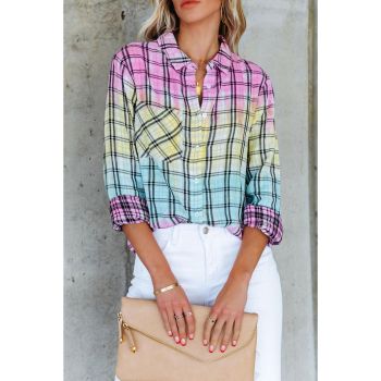 Azura Exchange Vibrant Tie Dye Plaid Button Up Shirt - L