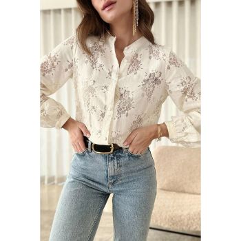 Azura Exchange Lace Stand Neck Textured Shirt - 2XL