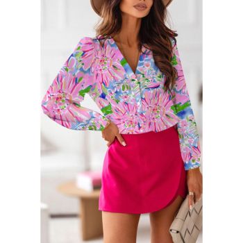 Azura Exchange Print Buttoned V Neck Shirt - L