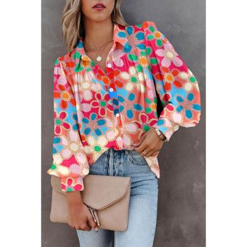 Azura Exchange Floral Print Bubble Sleeve Shirt - M