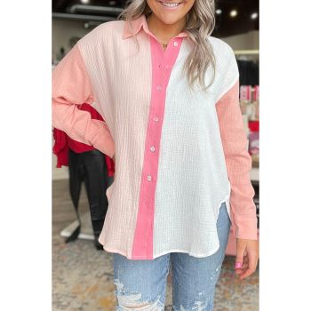 Azura Exchange Long Sleeve Color Block Patchwork Shirt - L