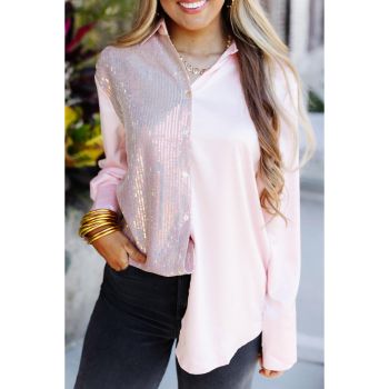 Azura Exchange Sequin Contrast Long Sleeve Shirt - M