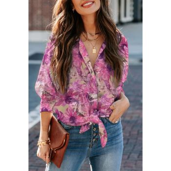 Azura Exchange Floral Print Button Up Puff Sleeve Shirt - L