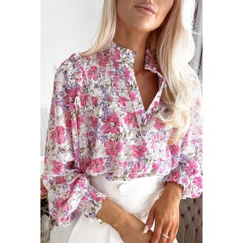 Azura Exchange Frilled Collar Floral Bubble Sleeve Shirt - L