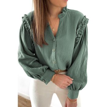 Azura Exchange Frilled Split Neck Crinkled Shirt - S