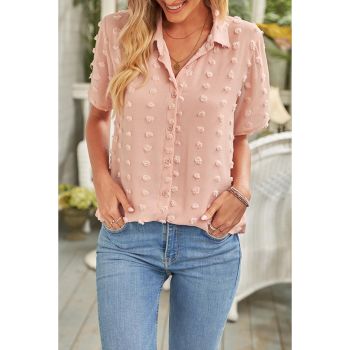 Azura Exchange Swiss Dot Buttoned Short Sleeve Shirt - L