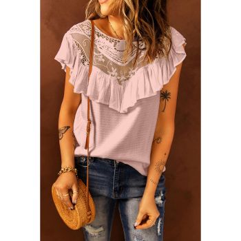 Azura Exchange Lace Splicing Ruffled Short Sleeve T-shirt - 2XL