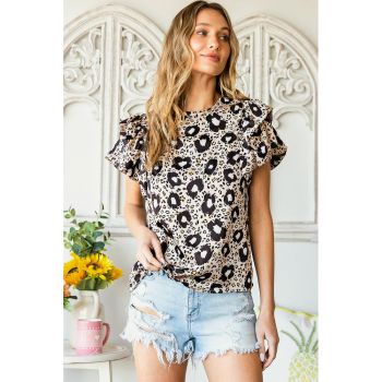 Azura Exchange Leopard Print Ruffled Blouse - S