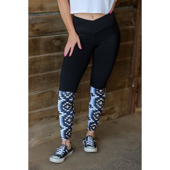 Azura Exchange Crossover High Waist Aztec Print Patchwork Leggings - L