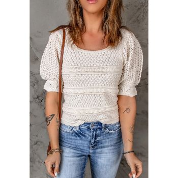 Azura Exchange Puff Sleeve Crochet Knit Top - XL