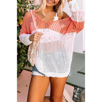 Azura Exchange Eyelet Knit Top with Twisted Back and Color Block Design - S