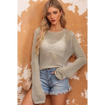 Azura Exchange Hollow-out Knit Long Sleeve Top - L