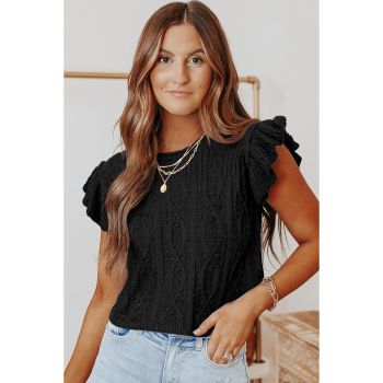 Azura Exchange Cable Knit Ruffle Sleeve Top - XL