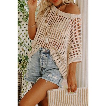 Azura Exchange Knit Ribbed Round Neck Short Sleeve Sweater Tee - M