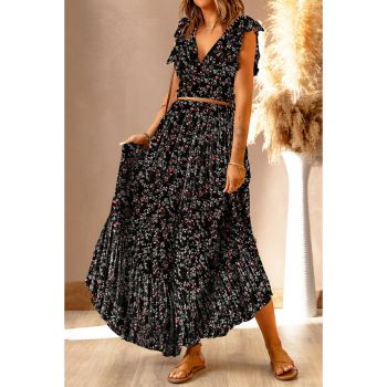 Azura Exchange Floral Ruffled Crop Top and Maxi Skirt Set - 2XL