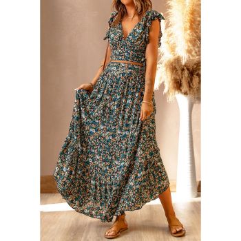 Azura Exchange Floral Ruffled Crop Top and Maxi Skirt Set - L