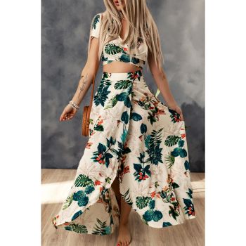 Azura Exchange Tropical Print Crop Top and Maxi Skirt Set - L