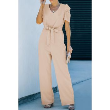 Azura Exchange Knotted High Waist Short Sleeve Jumpsuit - L