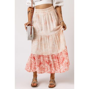 Azura Exchange Tiered Maxi Skirt with Floral Print - L