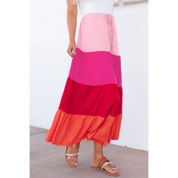 Azura Exchange Tiered Drawstring Maxi Skirt - L