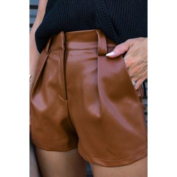 Azura Exchange Pleated Faux Leather Casual Shorts - 12 US