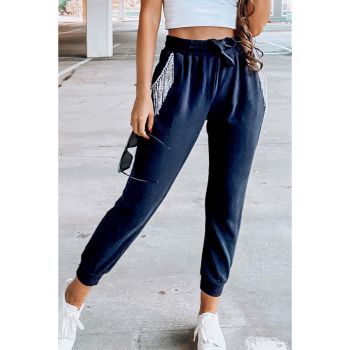 Azura Exchange Rhinestone Trim Drawstring Jogger Pants - L