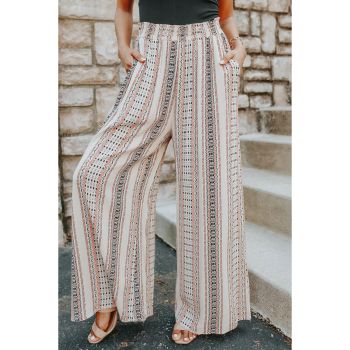 Azura Exchange Geometric Pattern Print Wide Leg Pants - L